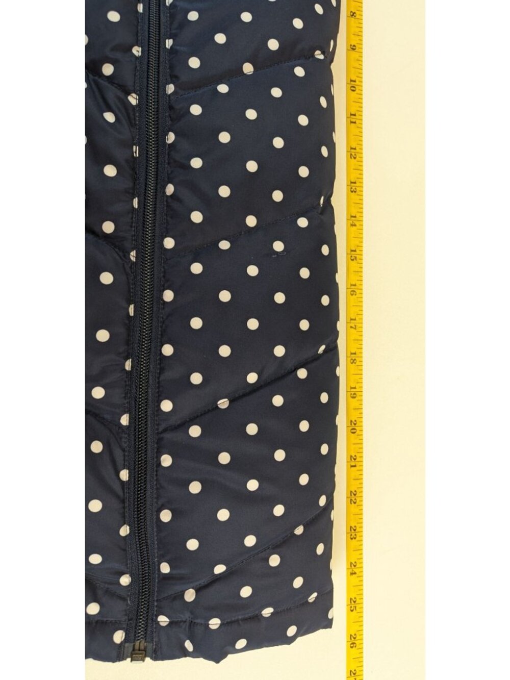 Lands End Womens Medium Puffer Vest Quilted Polka Dot Navy Zipper Front - Picture 6 of 7